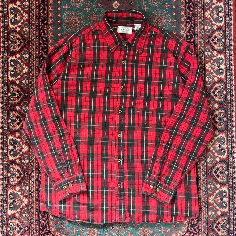 The Men's Store at Sears Vintage Red and Black Plaid Flannel Shirt Size Large